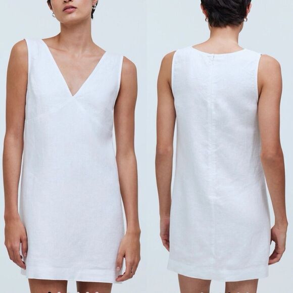 MADEWELL Mini Dress Women Large Ariana White Linen NEW Sleeveless V-Neck NP861 - Picture 1 of 14